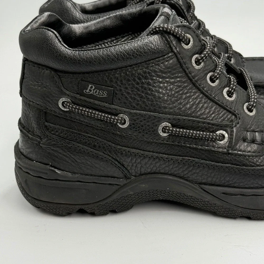 G.H. Bass Russ Men's 8.5M Black Leather Moc Toe Boots Grunge‎ Workwear 90s Y2K